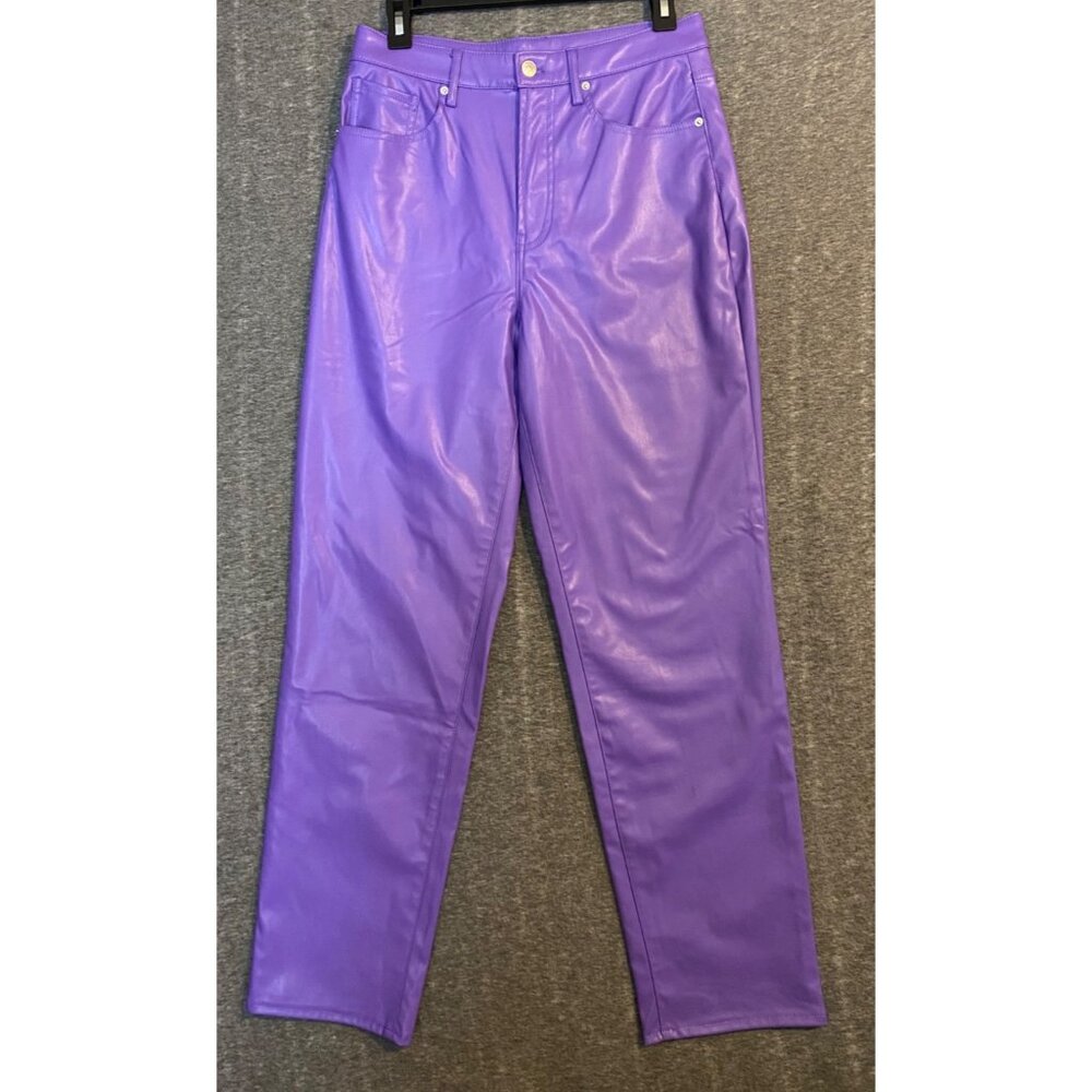 H&M Divided Purple Faux Leather Pants Sz 6 High Rise Straight Leg Pockets Womens